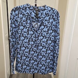 Olsen Floral Pinstripe Half Button-up Blouse 100% Viscose